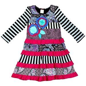 Zaza Couture Stripe Floral Paisley Long Sleeve Dress 4